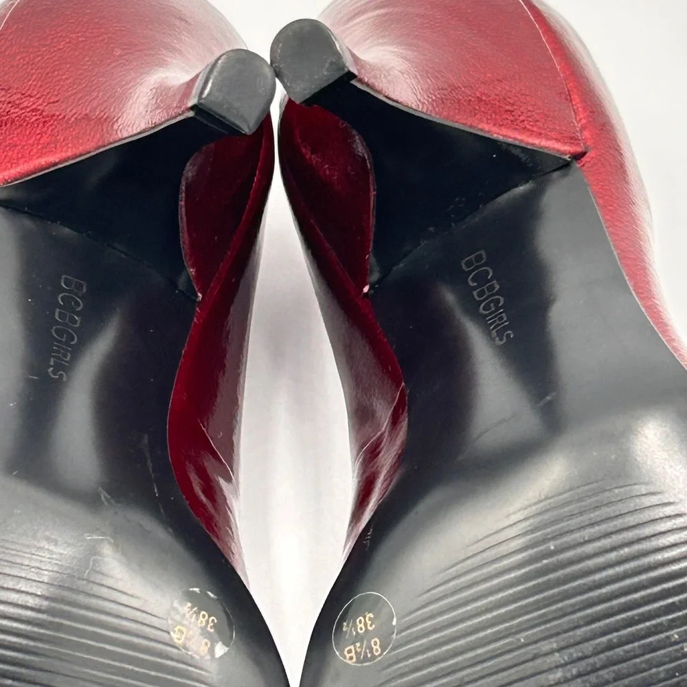 BCBGirls Patent Leather Peep Toe‎ Stiletto Heels Women's Size 8.5 Red